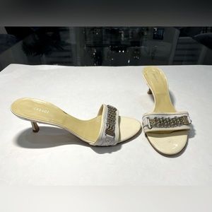 Versace Cream Patent Heeled Sandals 37